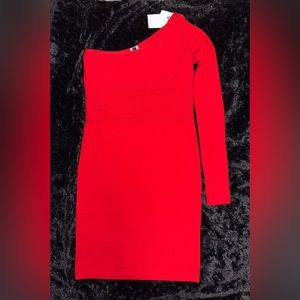 Sexy Solid Red One-Sleeve Curve Defining Dress